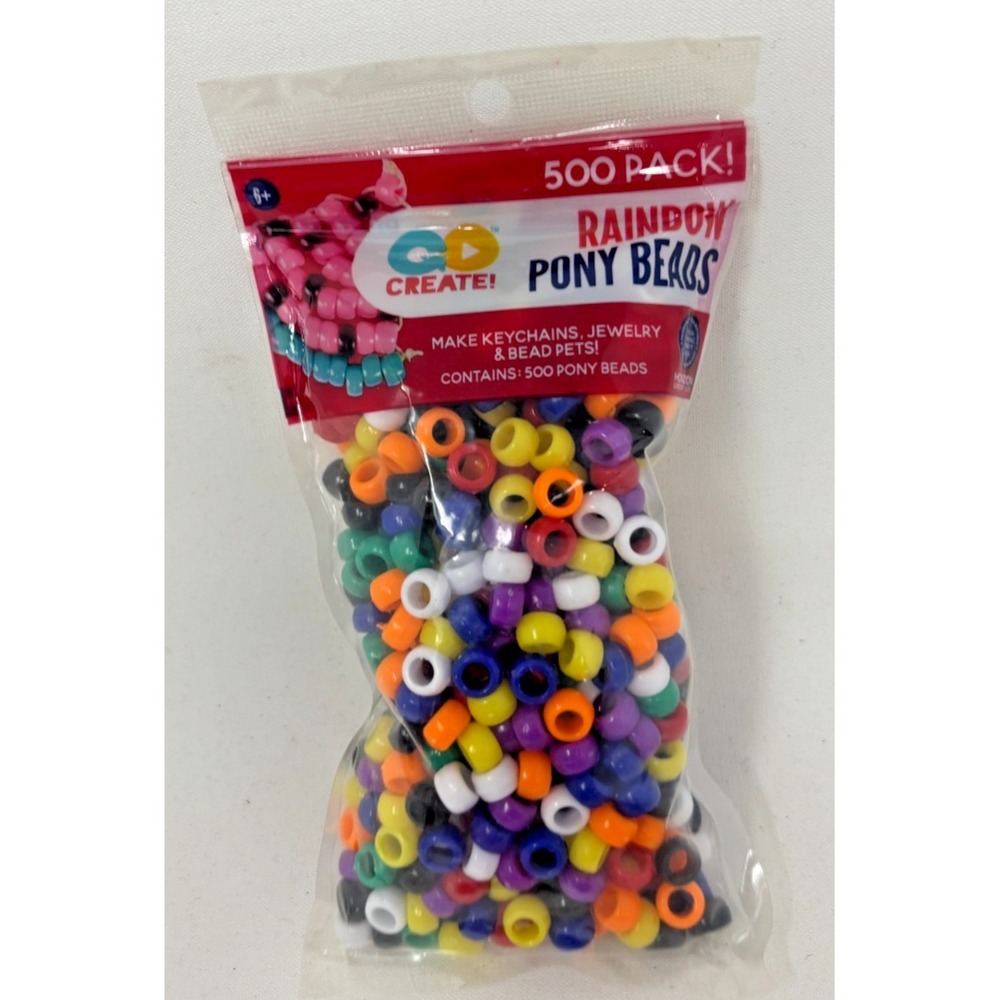 Go Create Rainbow Pony Beads 500 Count Craft Jewelry Beading Set Bulk Plastic
